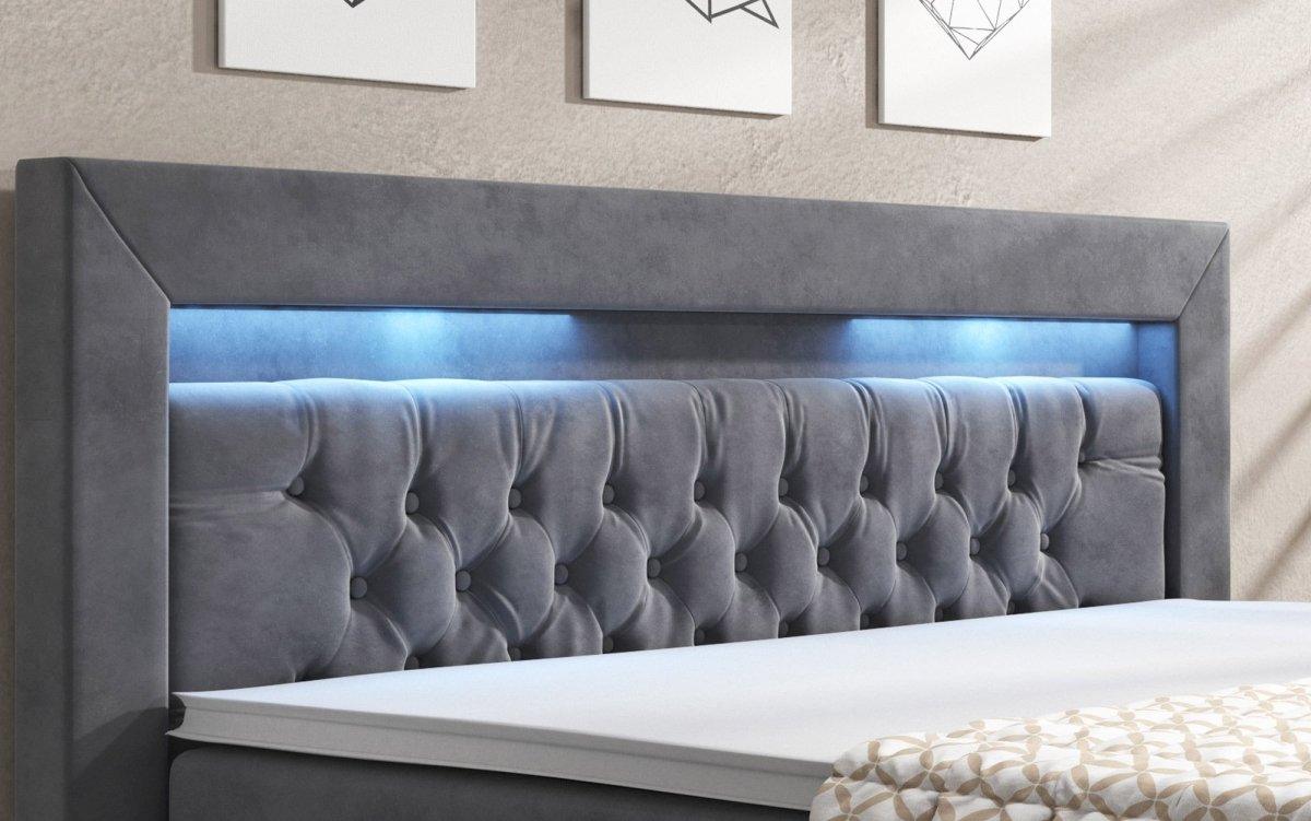 Boxspringbett Menzogna mit LED und Stauraum (2 Schubladen) - Luxusbetten24