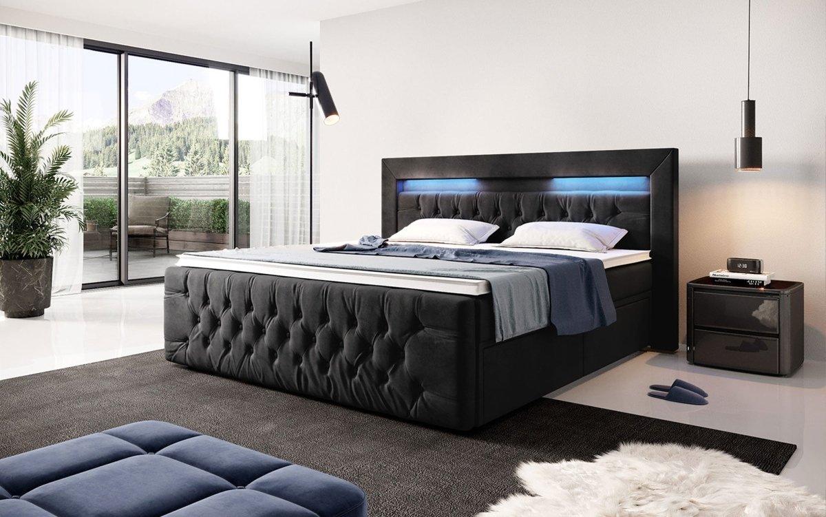 Boxspringbett Menzogna mit LED und Stauraum (2 Schubladen) - Luxusbetten24