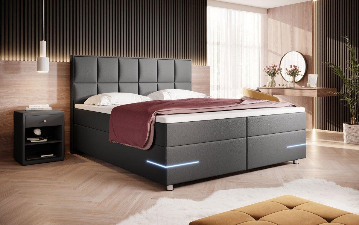 Boxspringbett Milano mit LED (Kunstleder) - Luxusbetten24