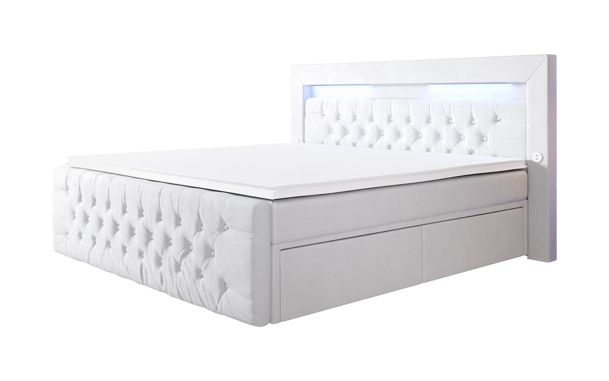 Boxspringbett Sunshine mit indirekter Beleuchtung, USB und Stauraum - Luxusbetten24
