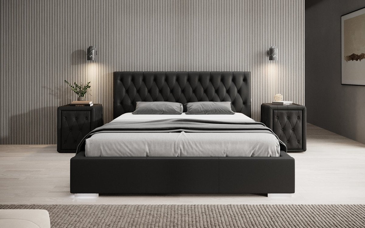 Designer Polsterbett Porto inkl. LED Füßen, USB und Stauraum - Luxusbetten24