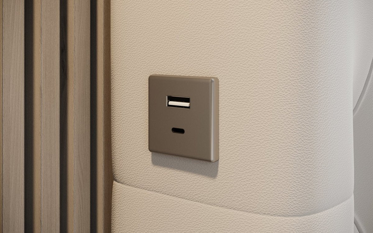 Designer Polsterbett Porto inkl. LED Füßen, USB und Stauraum - Luxusbetten24
