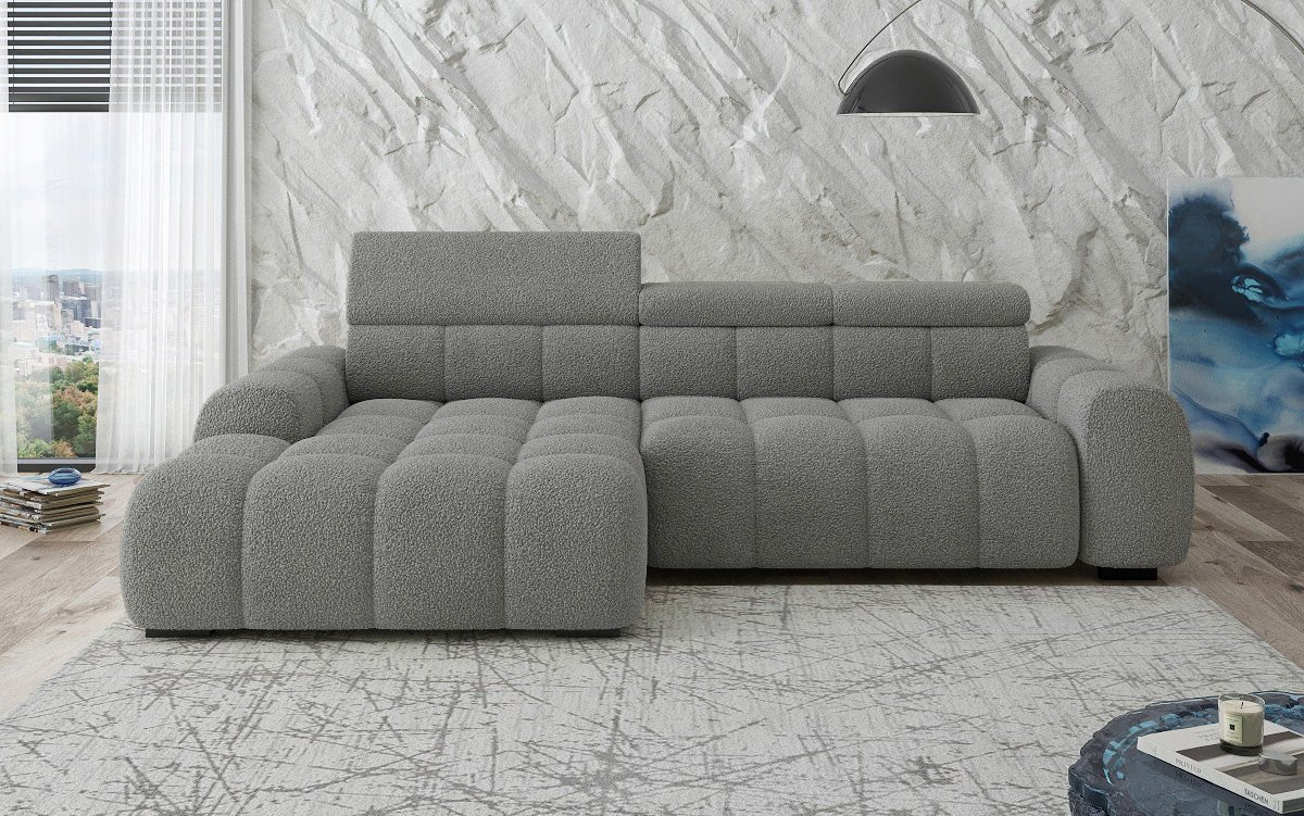 Designer Sofa Elaro L mit elektrischer Sitzerweiterung in Bouclé