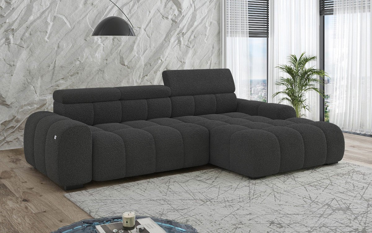 Designer Sofa Elaro L mit elektrischer Sitzerweiterung in Bouclé