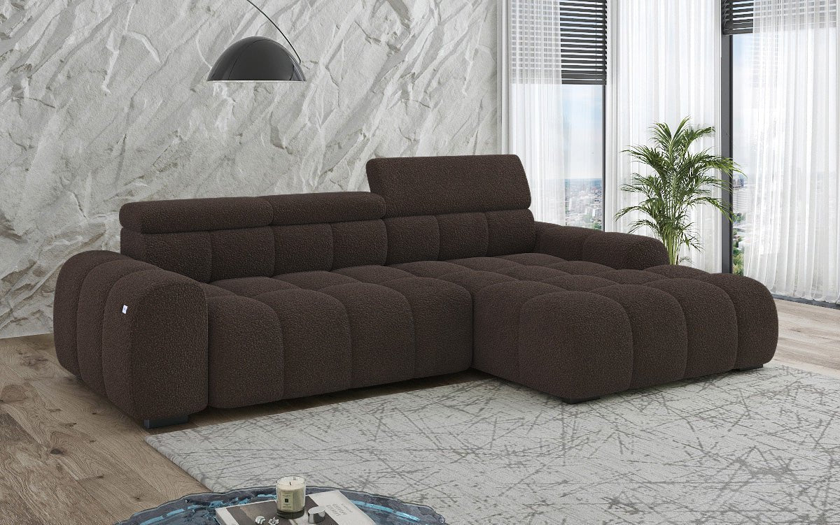Designer Sofa Elaro L mit elektrischer Sitzerweiterung in Bouclé