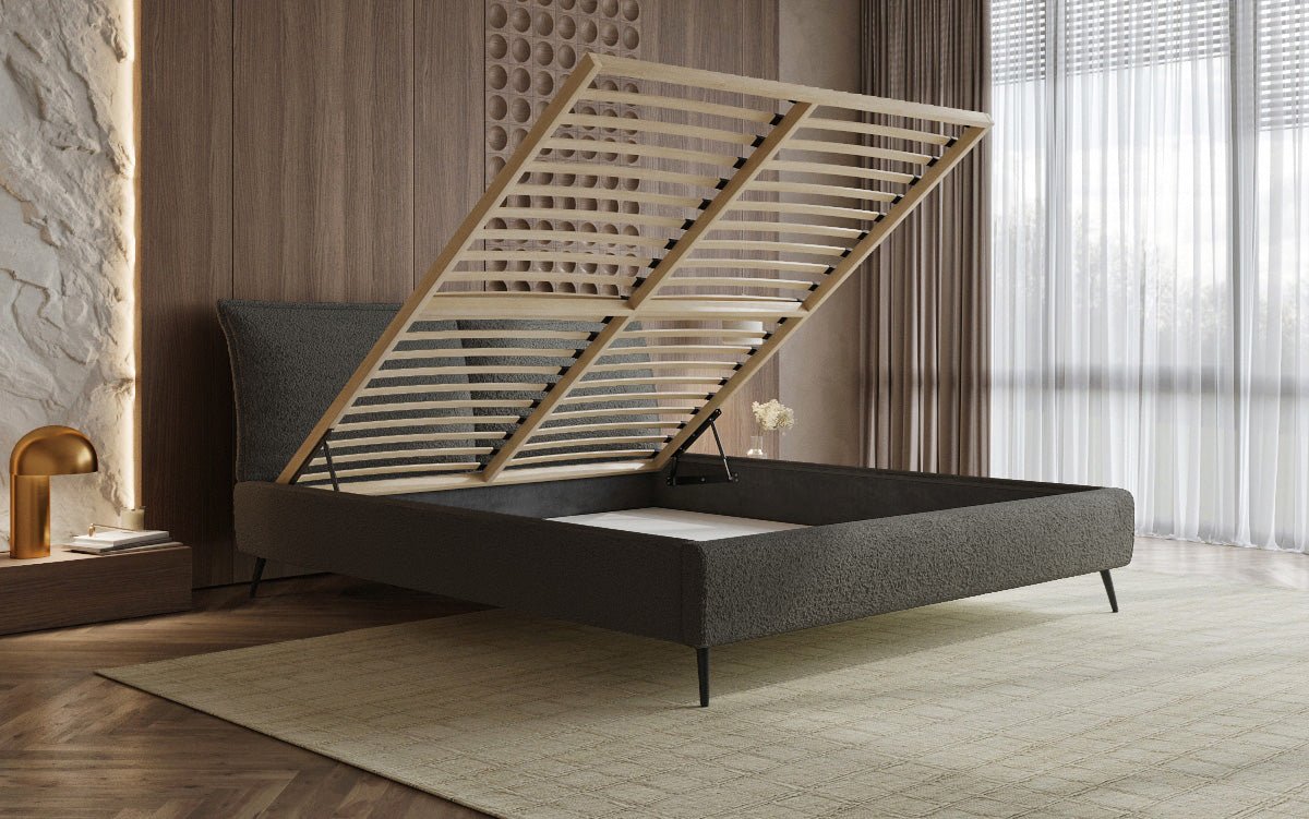 Designer polsterseng Zoe Bouclé med opbevaringsplads