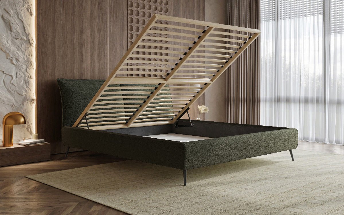 Designer polsterseng Zoe Bouclé med opbevaringsplads