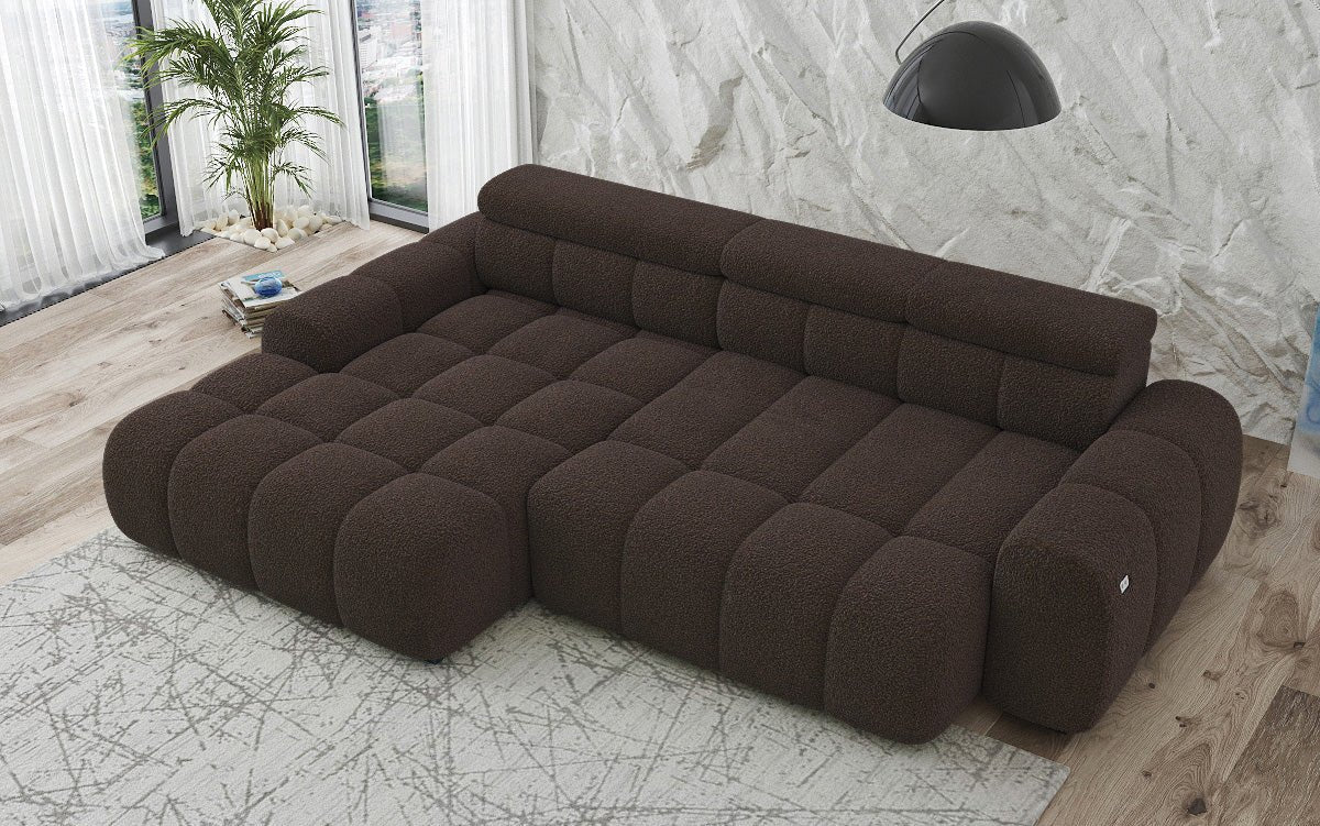 Designer Sofa Elaro L mit elektrischer Sitzerweiterung in Bouclé