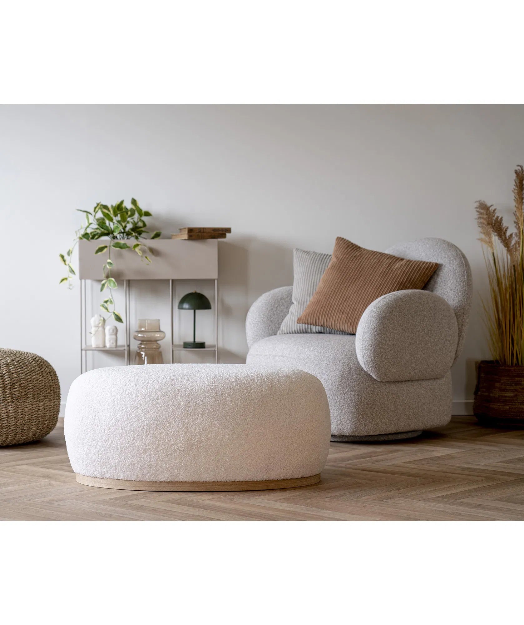 Designer sofa-lænestol Fermo med drejefunktion i Grå Bouclé