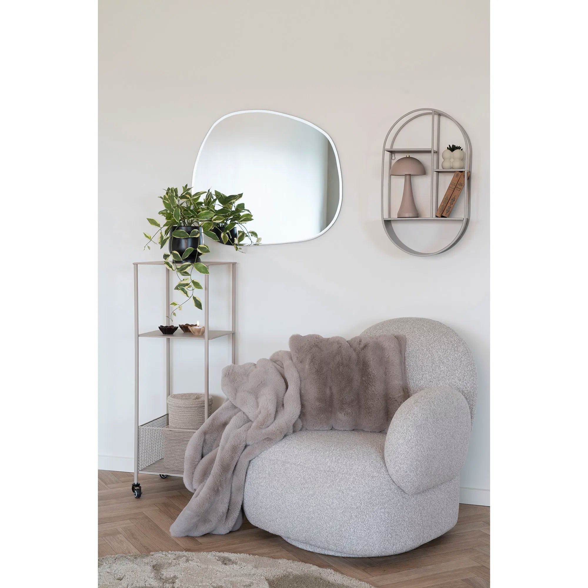 Designer sofa-lænestol Fermo med drejefunktion i Grå Bouclé