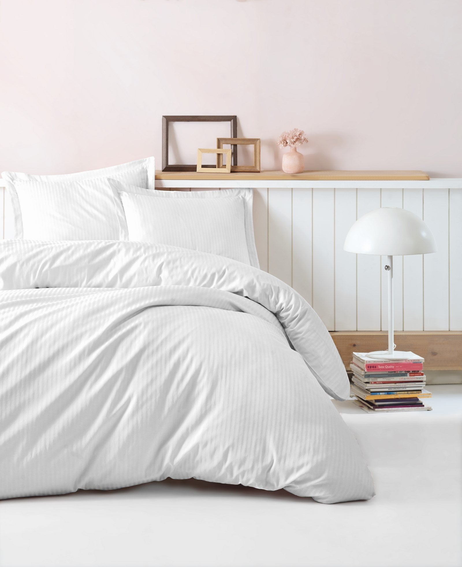 Premium Satin Sengetøjssæt Stripe Hvid