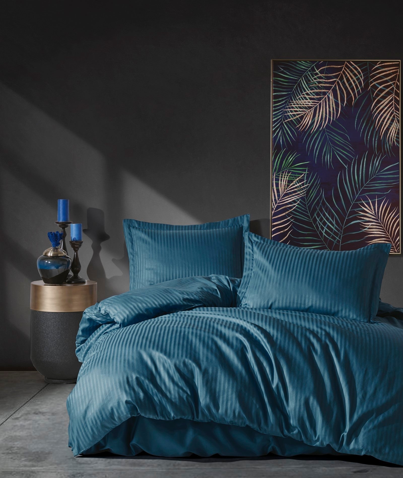 Premium Satin Sengetøjssæt Stripe Blå