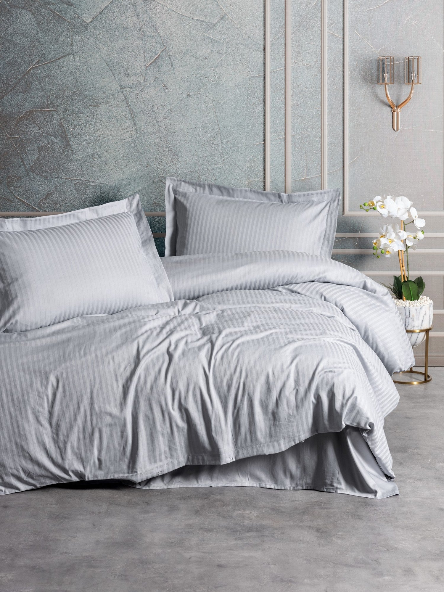 Premium Satin Sengetøjssæt Stripe Grå