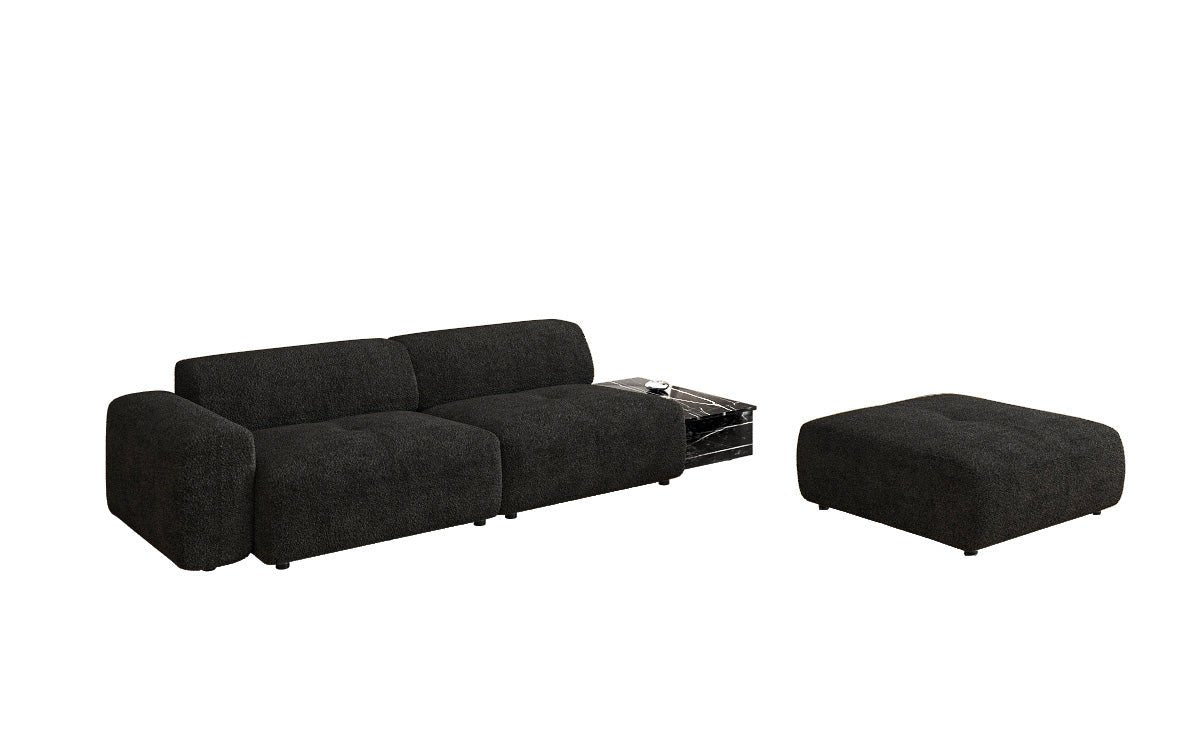 Designer Sofa Calm 3-personers med skammel og sidebord i Bouclé