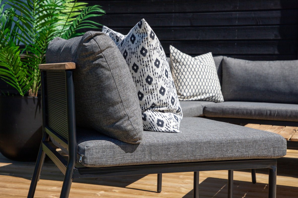 Havemøbelsæt Luana – i Hvid & Sort med teakbord og polstringer