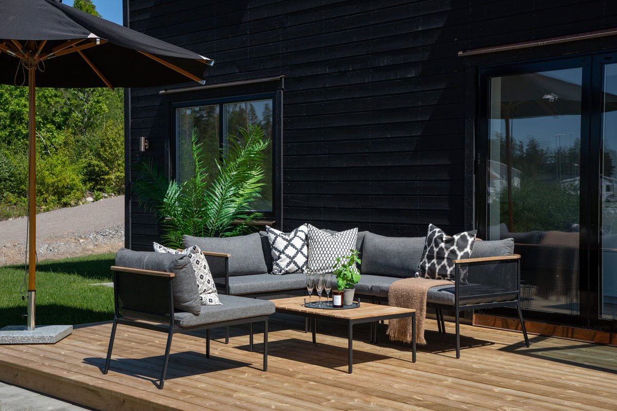 Havemøbelsæt Luana – i Hvid & Sort med teakbord og polstringer