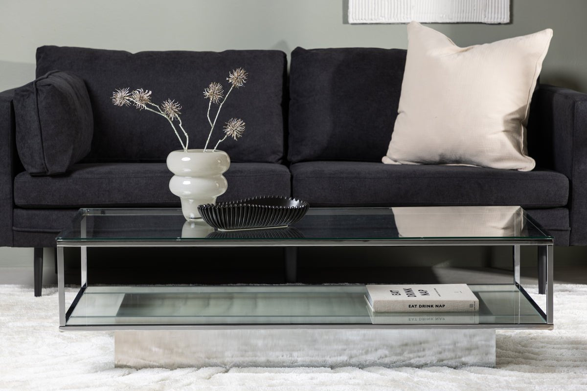 Sofabord Lanera - med glasflader og stålkorpus