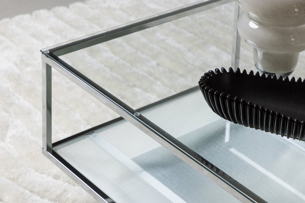 Sofabord Lanera - med glasflader og stålkorpus