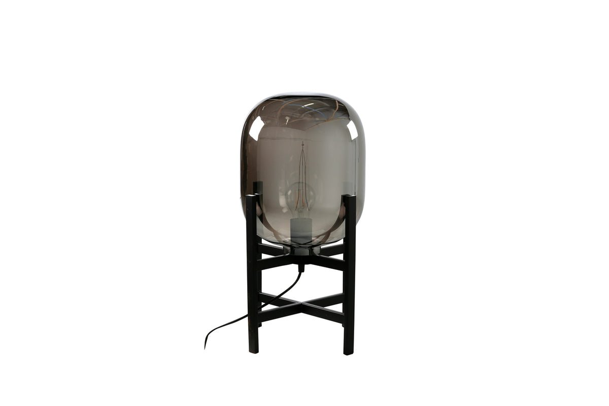 Bordlampe „Hendrik“ – Spejlende glaskuppel møder klar, sort stålfod