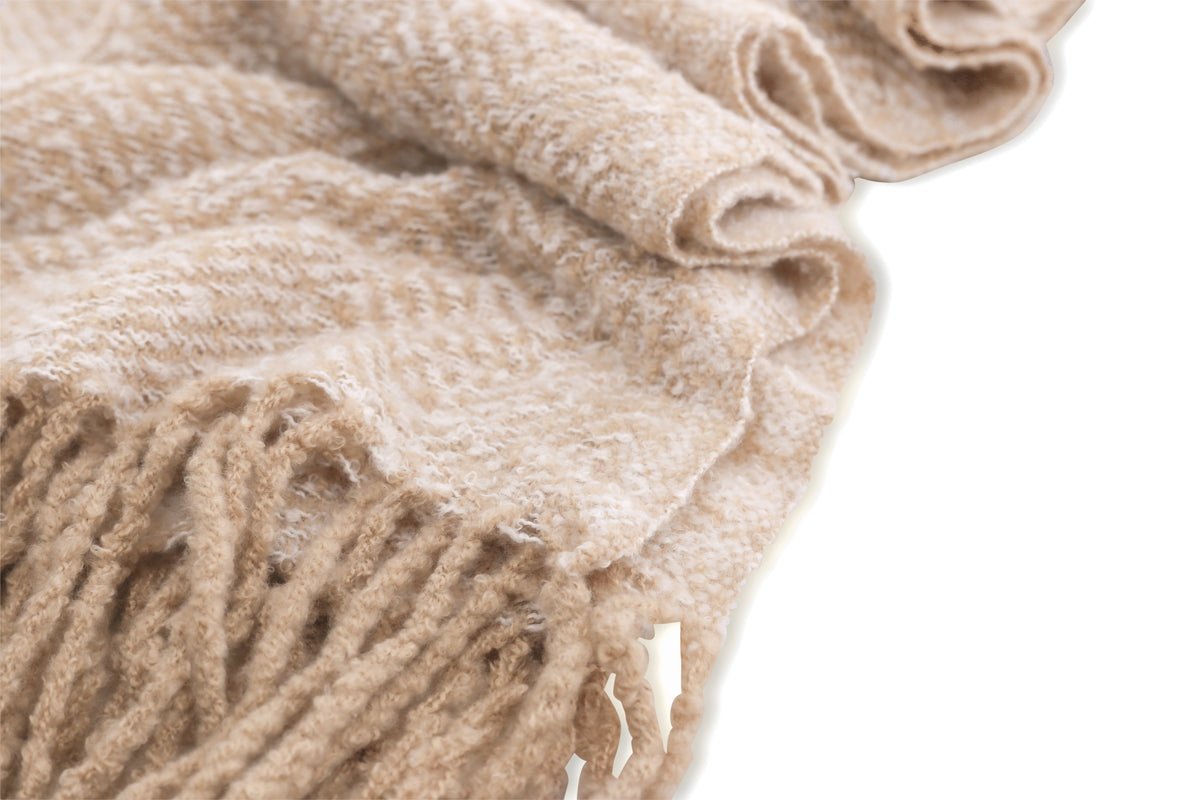 Tagesdecke Velora Beige – 170×130 cm med frynser og strukturvævning