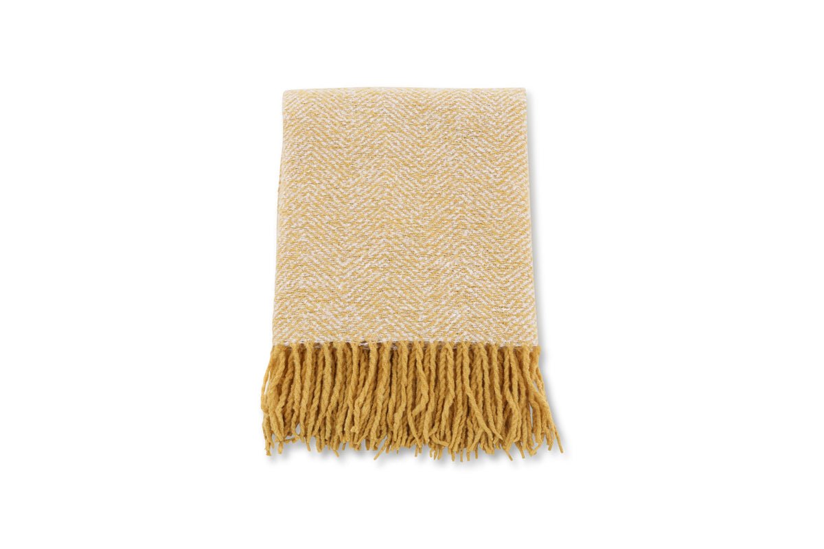 Tagesdecke Velora Gul – 170×130 cm med frynser og strukturvævning
