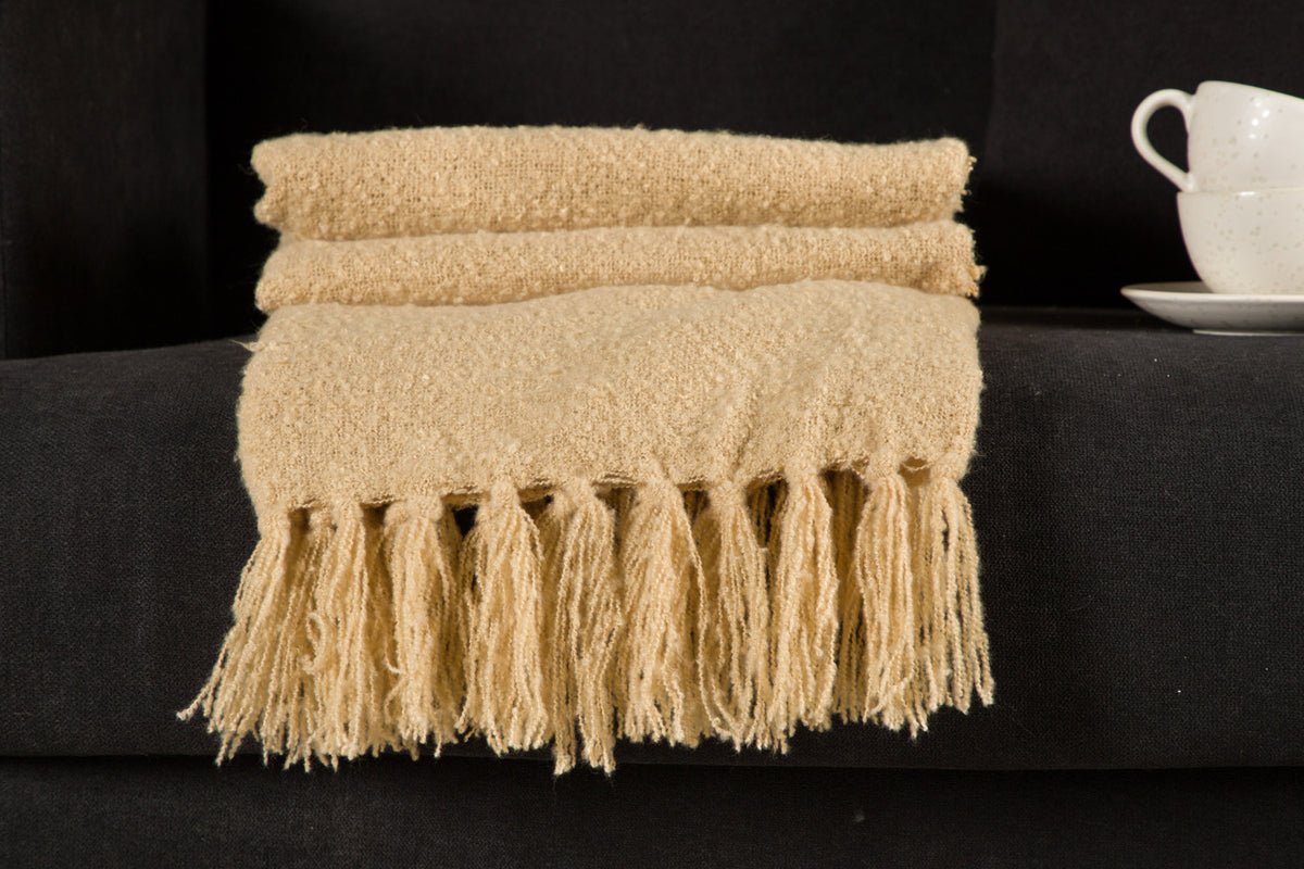 Tagesdecke „Stanley Sand“ – 170×130 cm med struktur og frynser