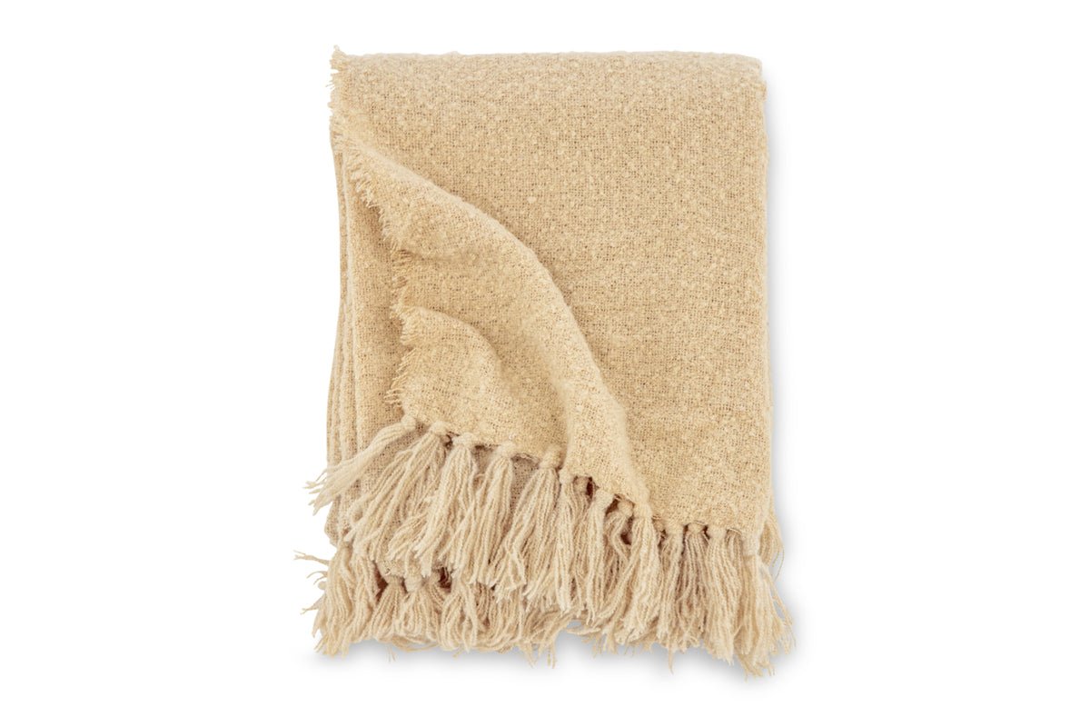 Tagesdecke „Stanley Sand“ – 170×130 cm med struktur og frynser