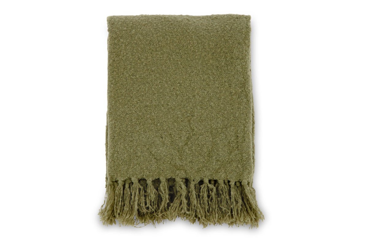 Tagesdecke Stanley Mosgrøn – 170×130 cm med struktur og frynser
