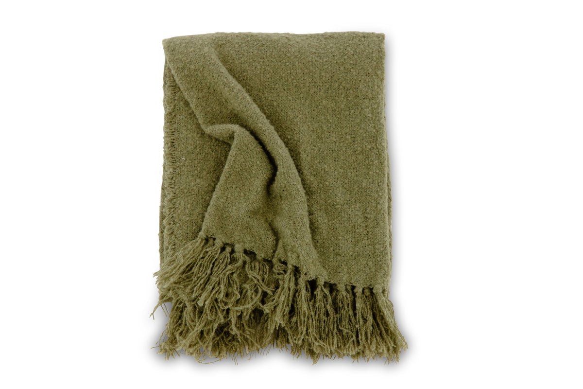 Tagesdecke Stanley Mosgrøn – 170×130 cm med struktur og frynser