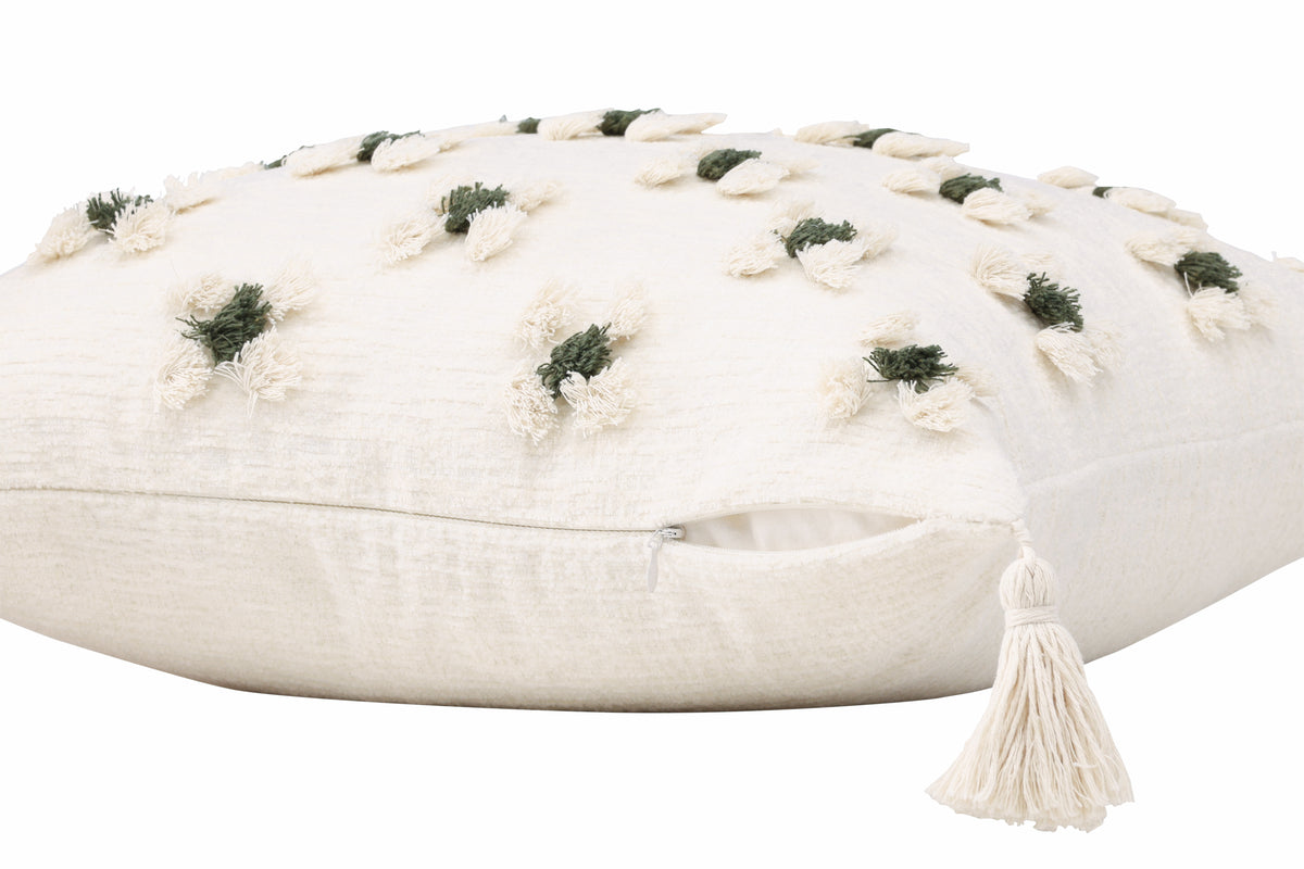 Kissenbezug Flower - weiß mit grünen Punkten in zwei verschiedenen Größen