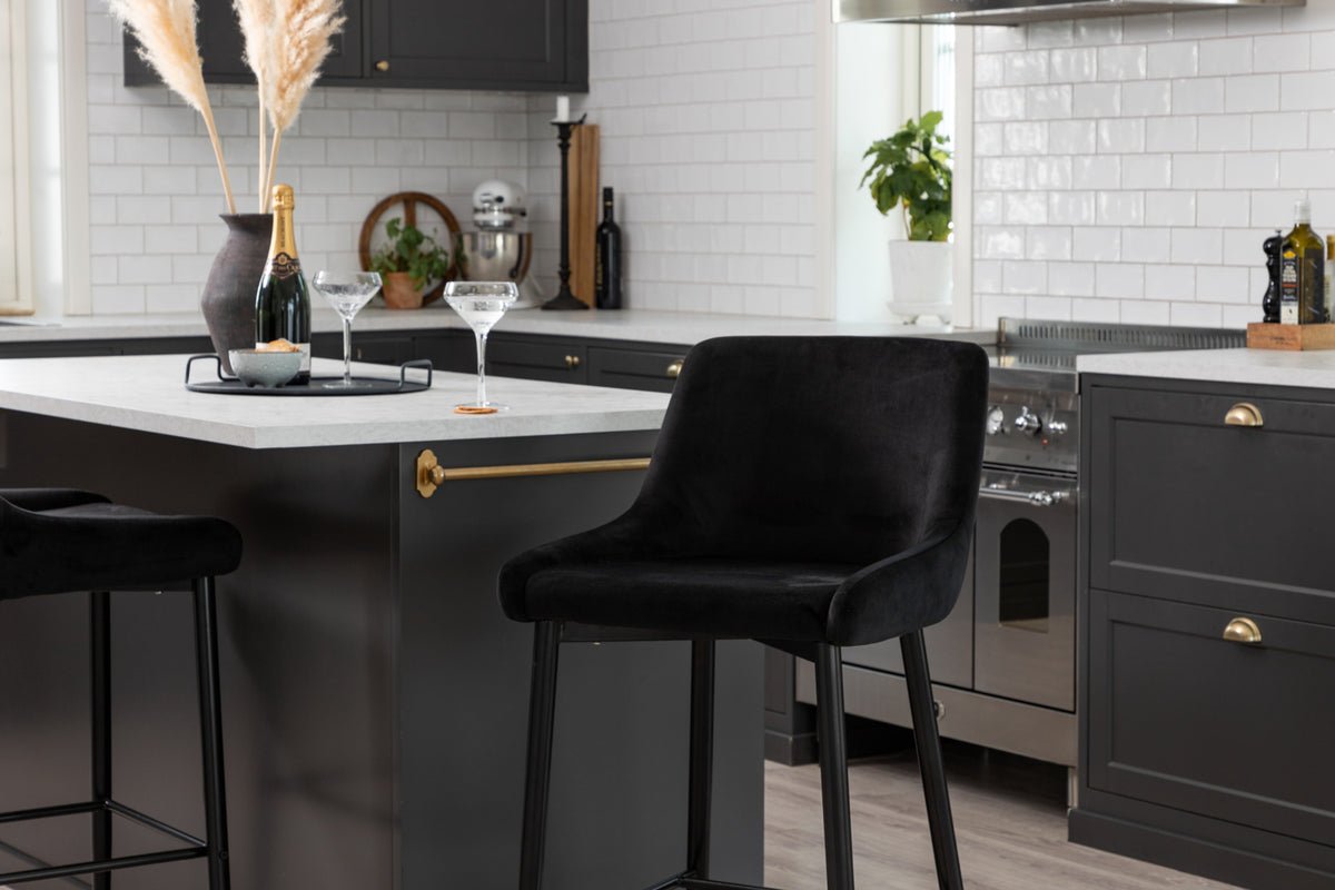 2er Set - Barhocker Leonardo in Samt Schwarz oder Beige