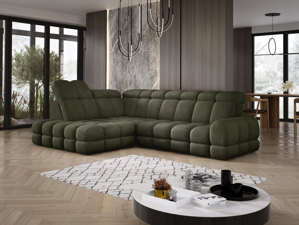 Designer Sofa Lima L med elektrisk sovefunktion i Bouclé