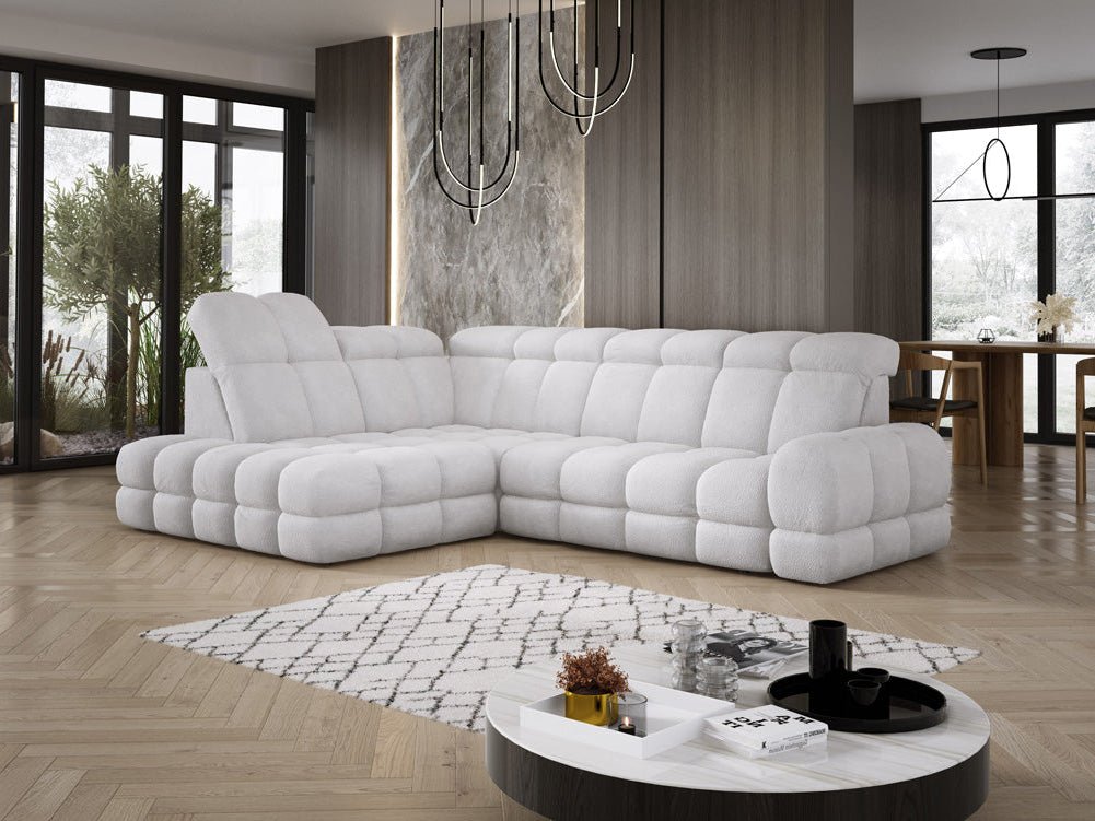Designer Sofa Lima L med elektrisk sovefunktion i Bouclé
