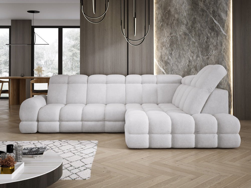 Designer Sofa Lima L med elektrisk sovefunktion i Bouclé