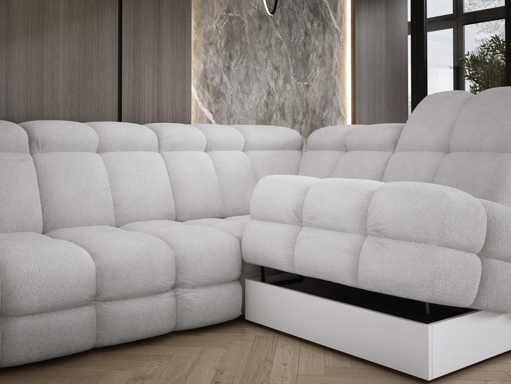 Designer Sofa Lima L med elektrisk sovefunktion i Bouclé