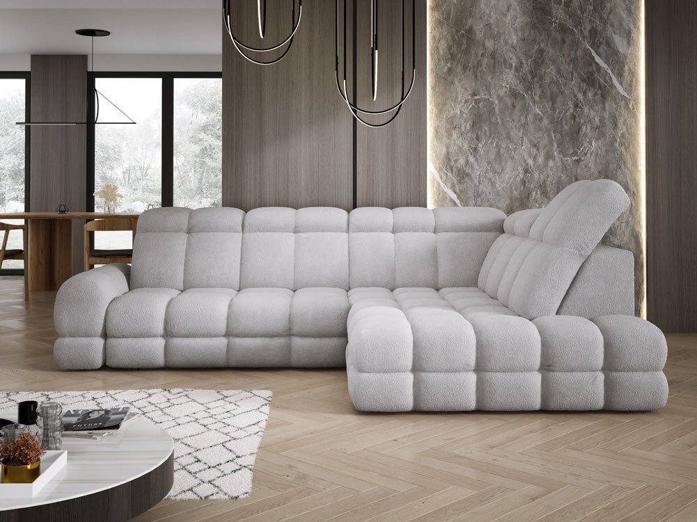 Designer Sofa Lima L med elektrisk sovefunktion i Bouclé