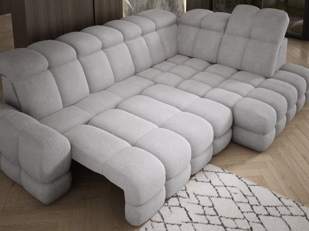Designer Sofa Lima L med elektrisk sovefunktion i Bouclé