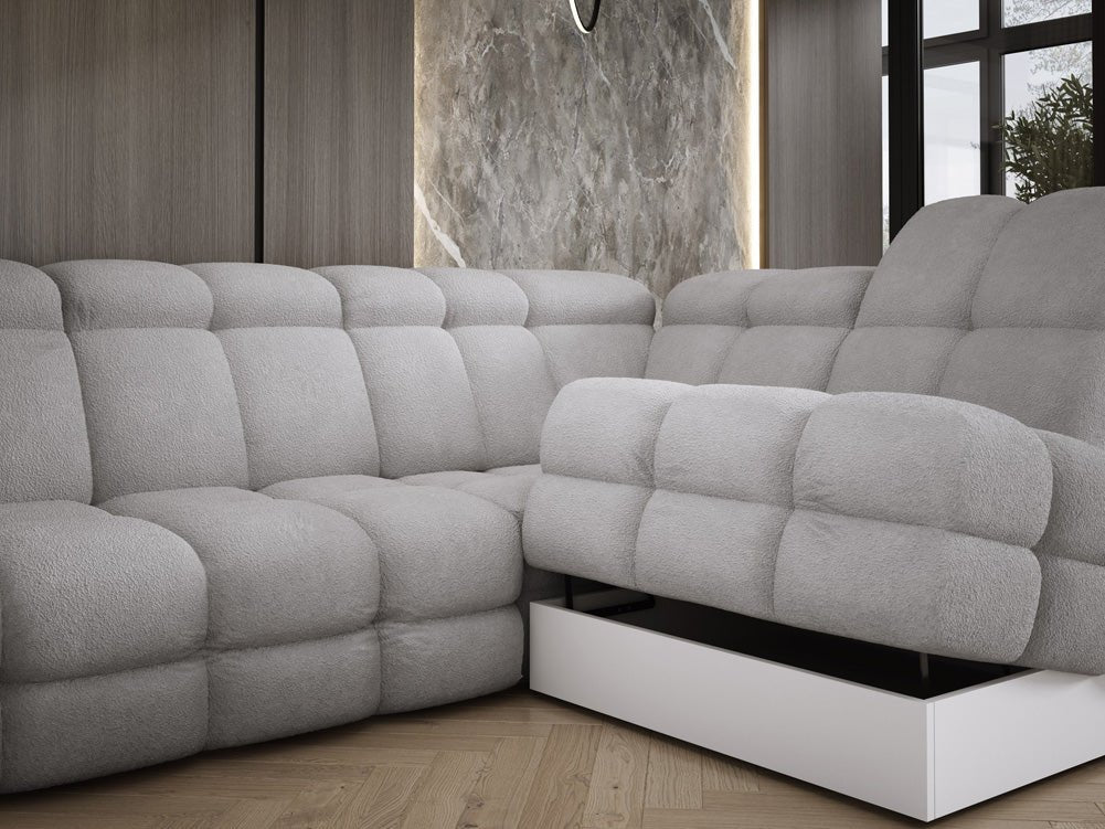 Designer Sofa Lima L med elektrisk sovefunktion i Bouclé