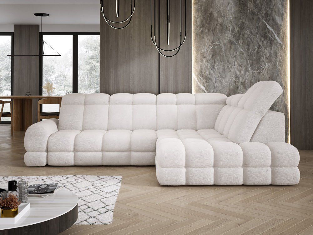 Designer Sofa Lima L med elektrisk sovefunktion i Bouclé