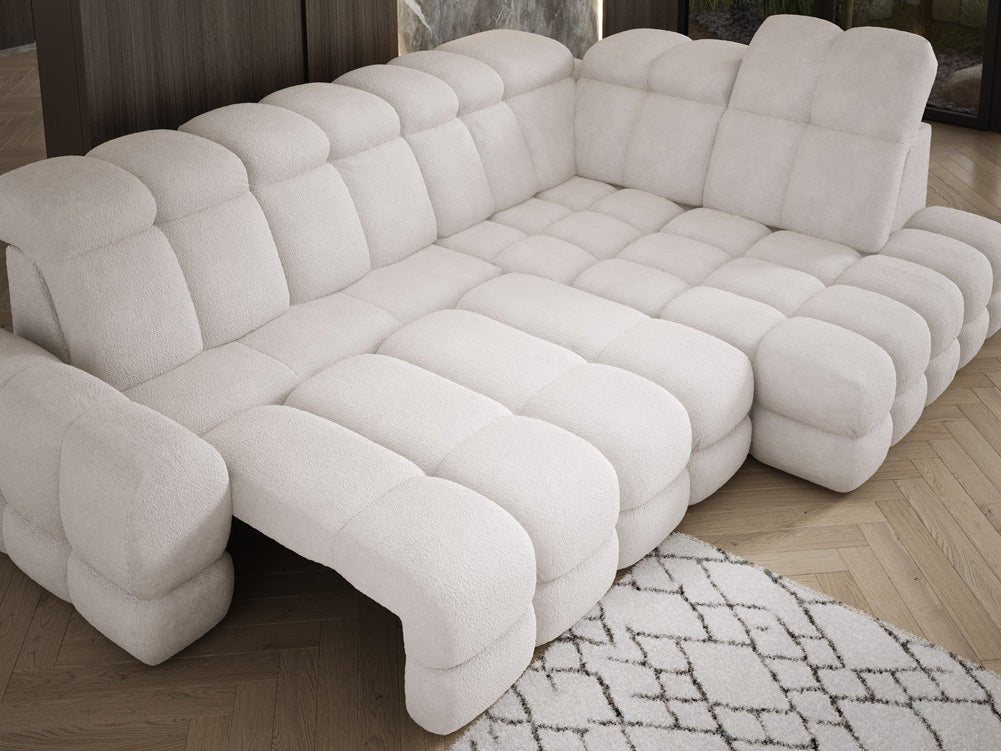 Designer Sofa Lima L med elektrisk sovefunktion i Bouclé