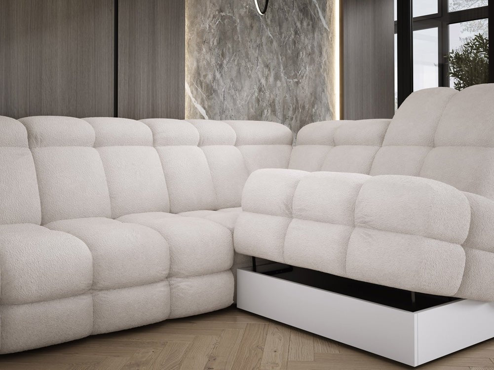 Designer Sofa Lima L med elektrisk sovefunktion i Bouclé