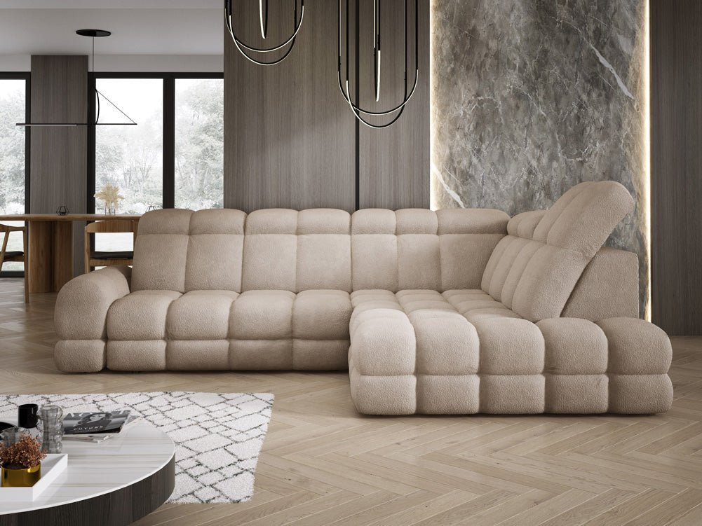 Designer Sofa Lima L med elektrisk sovefunktion i Bouclé