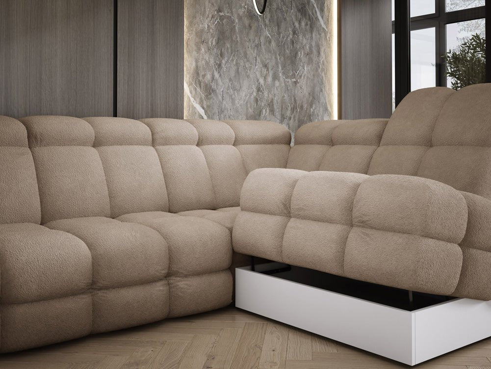 Designer Sofa Lima L med elektrisk sovefunktion i Bouclé