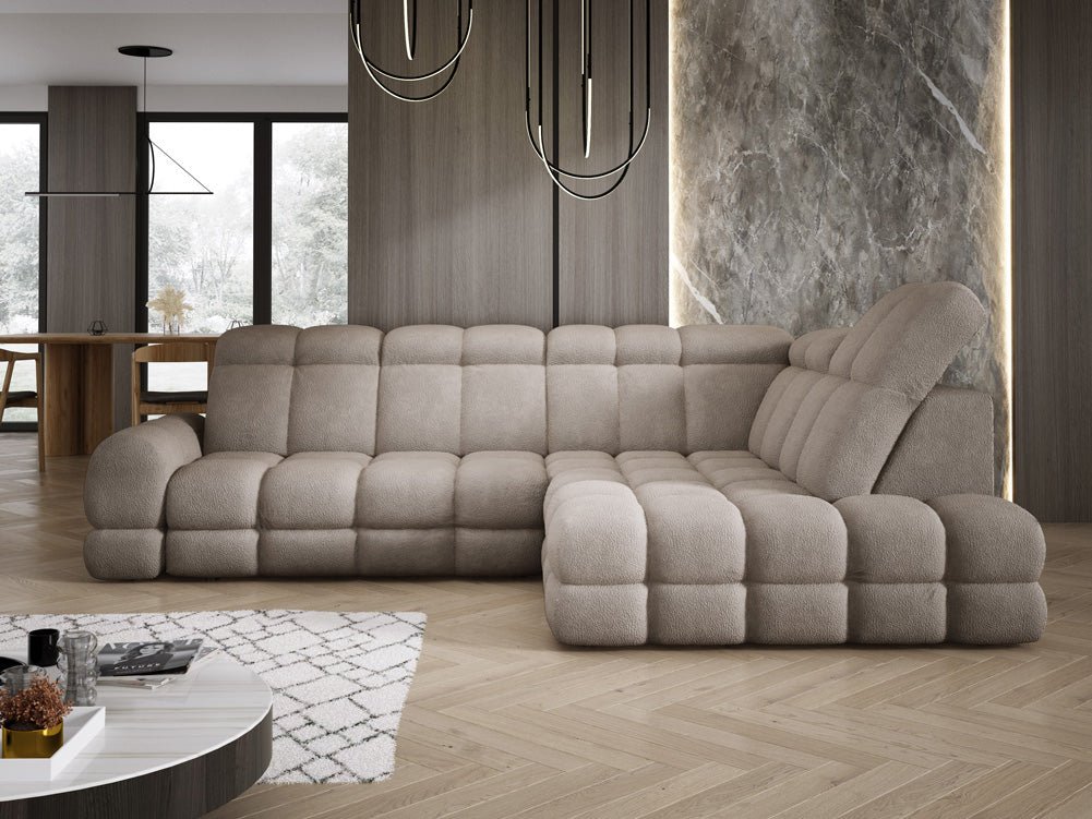Designer Sofa Lima L med elektrisk sovefunktion i Bouclé