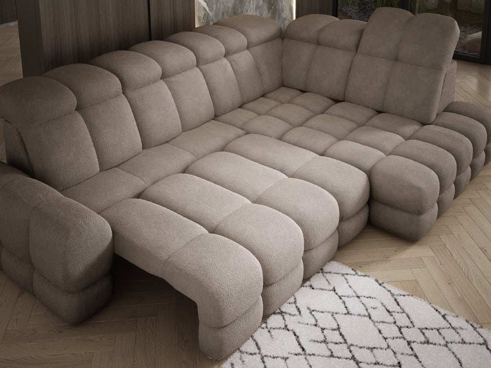 Designer Sofa Lima L med elektrisk sovefunktion i Bouclé