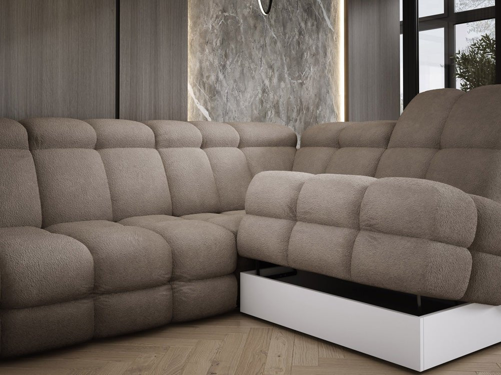 Designer Sofa Lima L med elektrisk sovefunktion i Bouclé