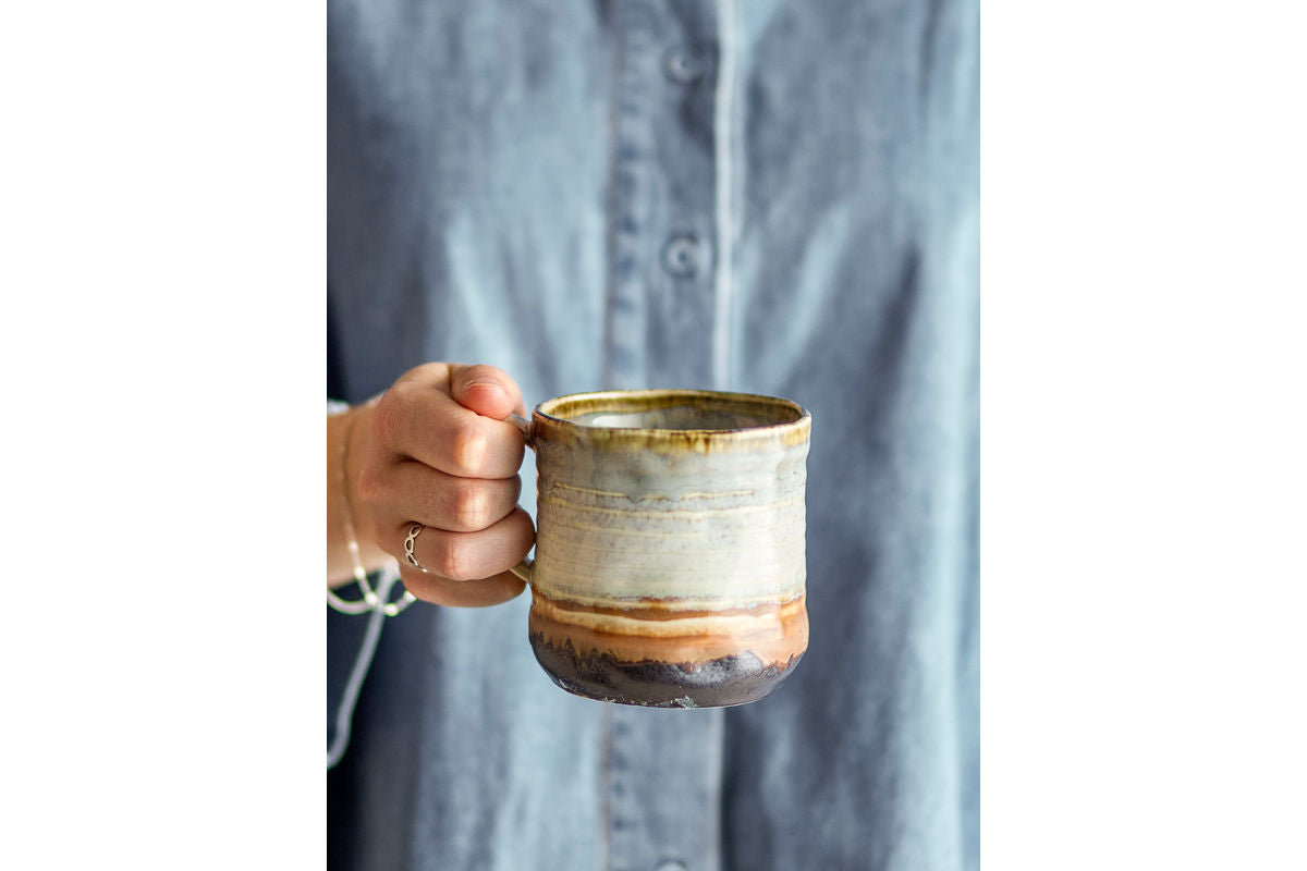 Becher-sæt Avena – Reaktiv glasur med vertikal struktur (sæt med 4)