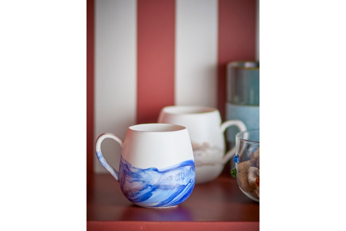 Becher-Set Fjordé – Blau- weiß Steingut (4-teilig)