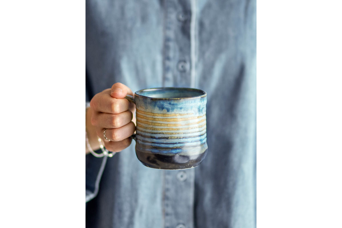 Becher-sæt Avena – Reaktiv glasur med vertikal struktur (sæt med 4)