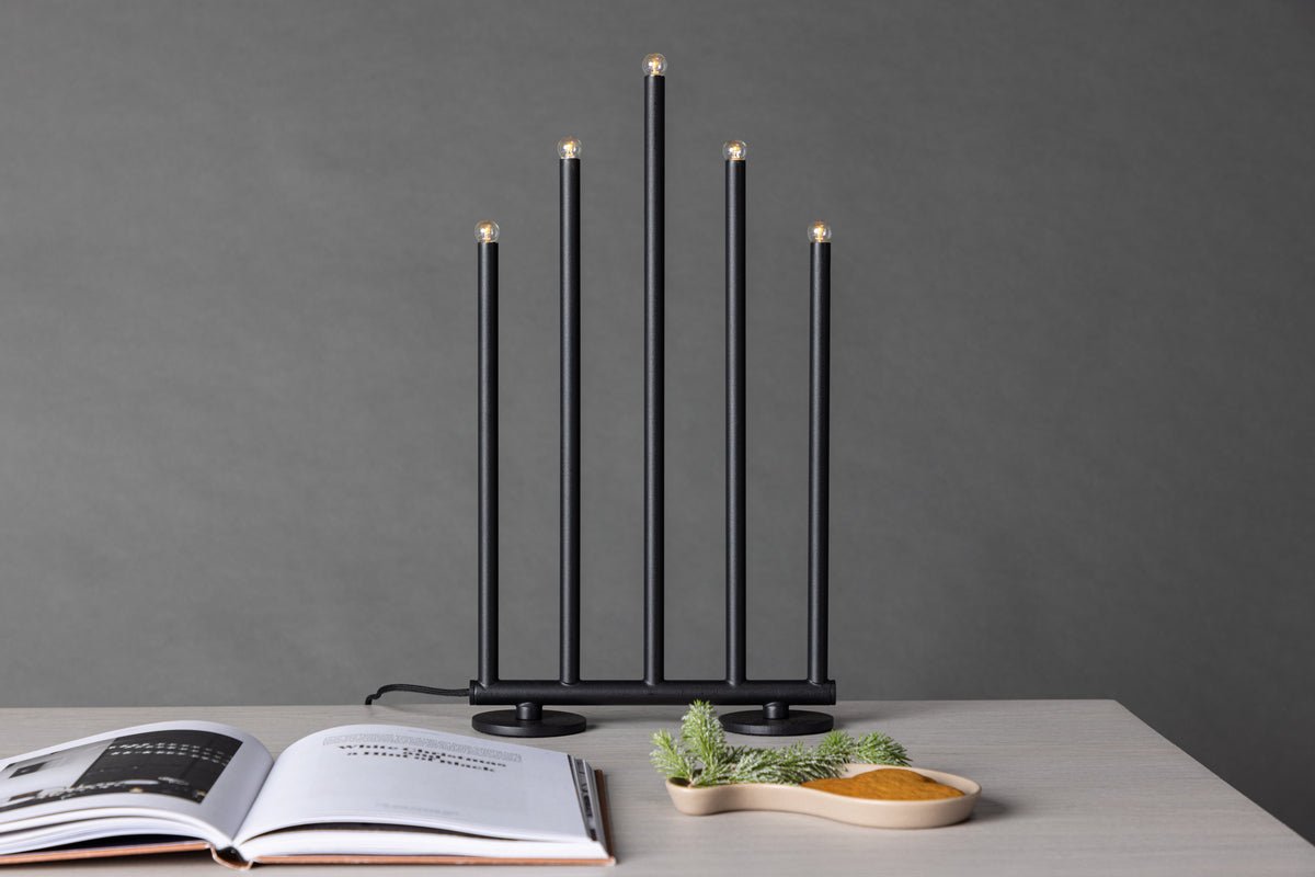 Julelysestage Snefald - 5 stearinlys i sølv eller sort